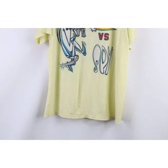 Vintage 80s Mad Magazine XL Distressed Spell Out Spy vs Spy T-Shirt Yellow USA